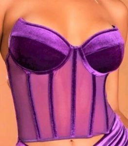 Adult Female Costumes to Hire - Velvet & Mesh Corset  - PURPLE - L